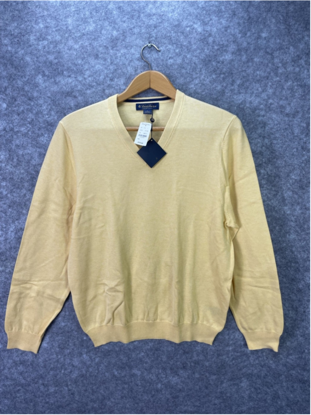 Brooks Brothers Sweater Mens Large Yellow Supima Cotton V Neck Knit Pullover